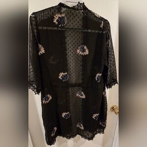 Black Blue Kimono Lace Shear Detail Coverup Sm-Med ladies